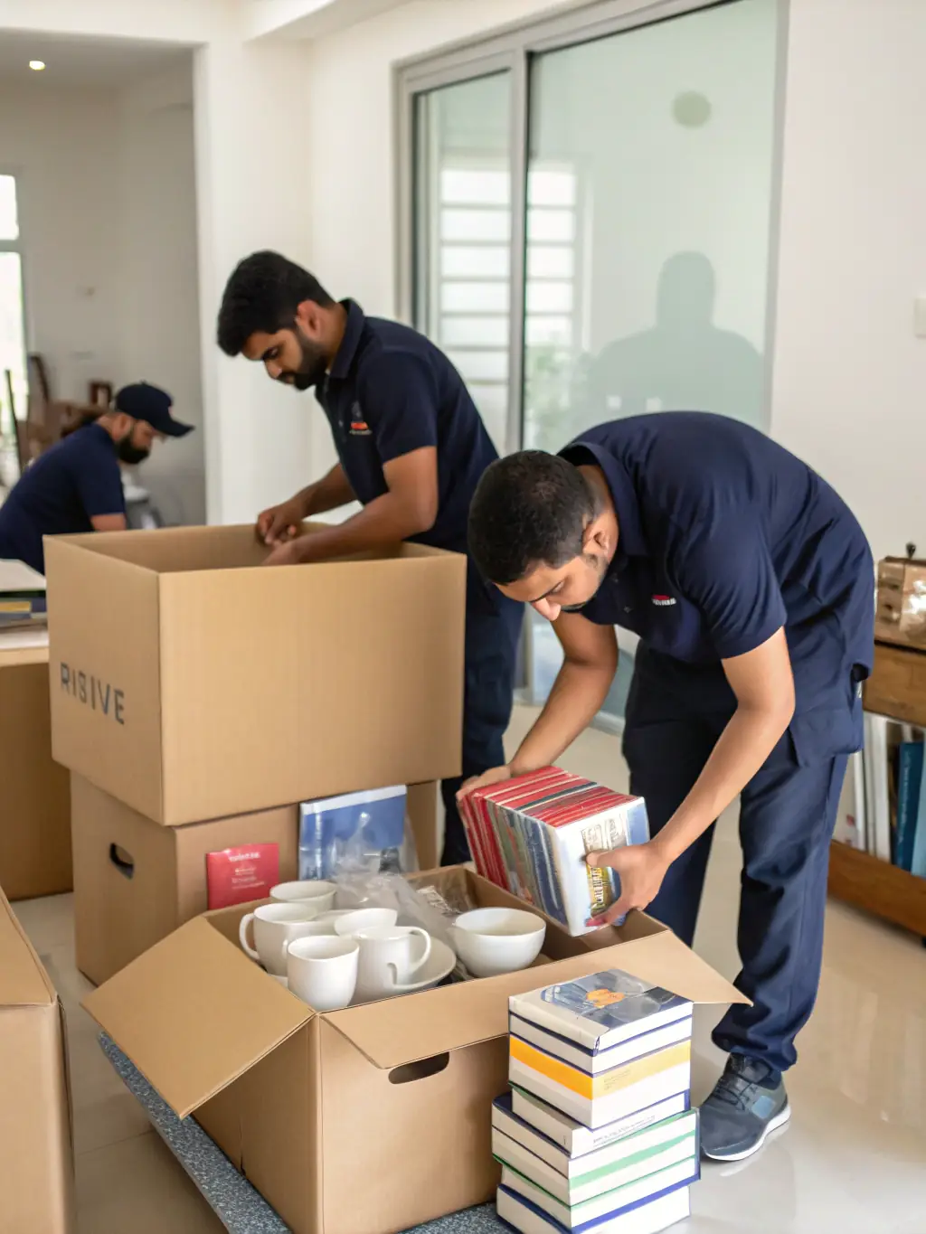 A photo of OSKR Removals movers carefully wrapping furniture in protective blankets inside a home, preparing for a residential move.